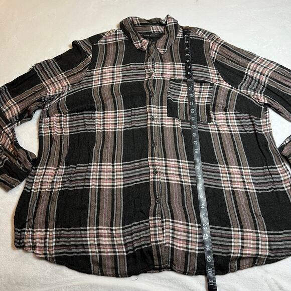 Lane Bryant Plaid Button Down Shirt Size 18/20 Roll Tab Sleeve Preppy Hipster - Picture 9 of 10